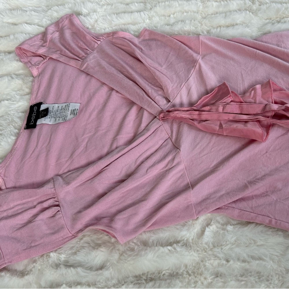 Y2K Bebe Rayon and Silk Babydoll Ruffle Top Made in USA Vintage - Picture 3 of 7